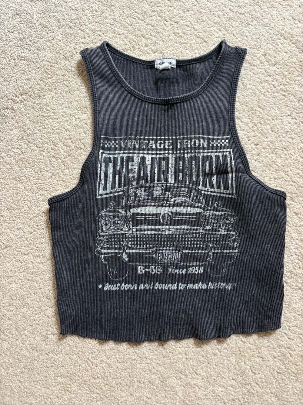 Garage Black Ribbed Tank Top with Vintage Car Graphic
